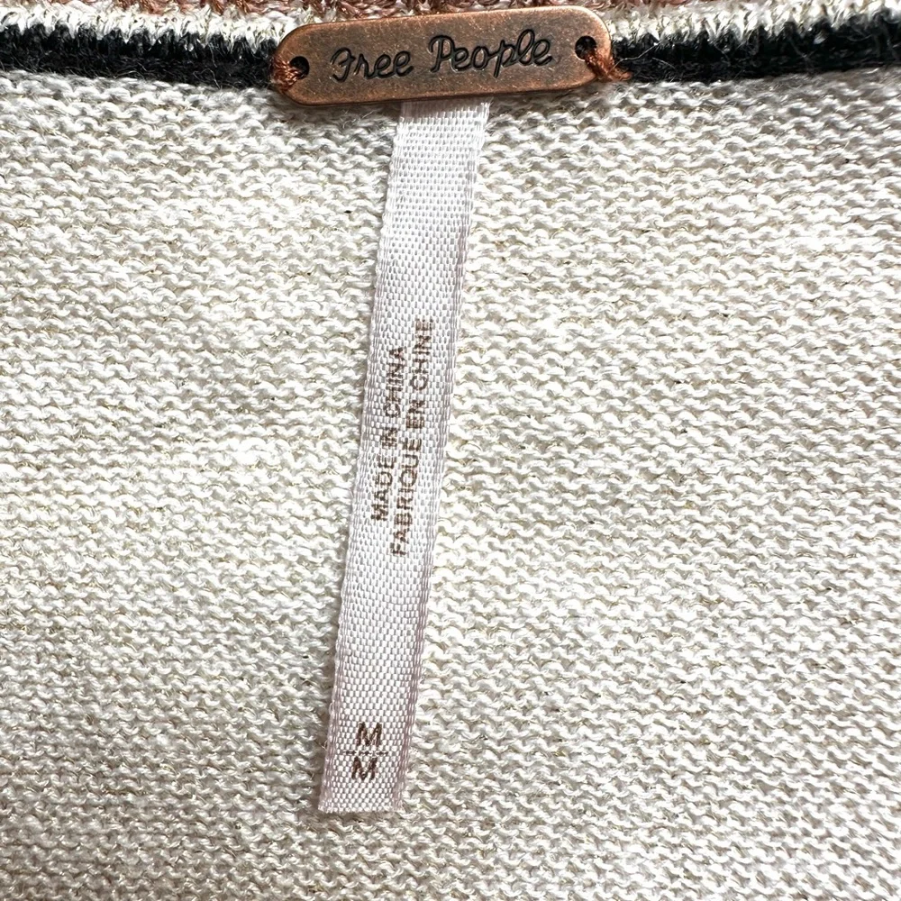 Free People‎ Sweater - Sz Medium - Deep V-Neck - Color Block - Gold Dust